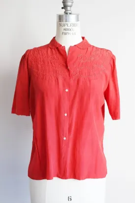 Vintage 1950s Red Silk Embroidered Blouse