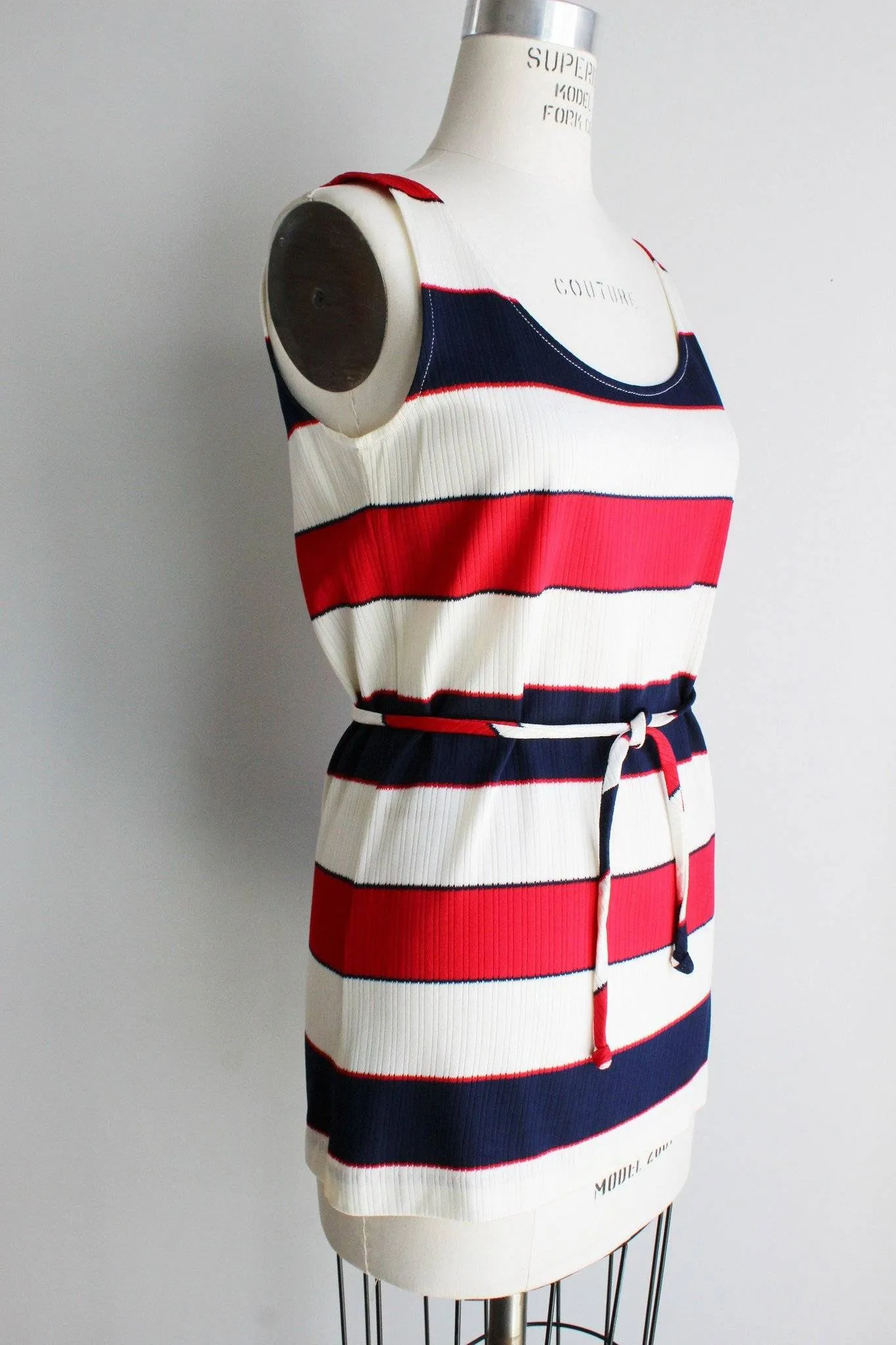 Vintage 1960s 1970s Red White And Blue Top With Belt
