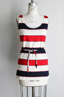 Vintage 1960s 1970s Red White And Blue Top With Belt