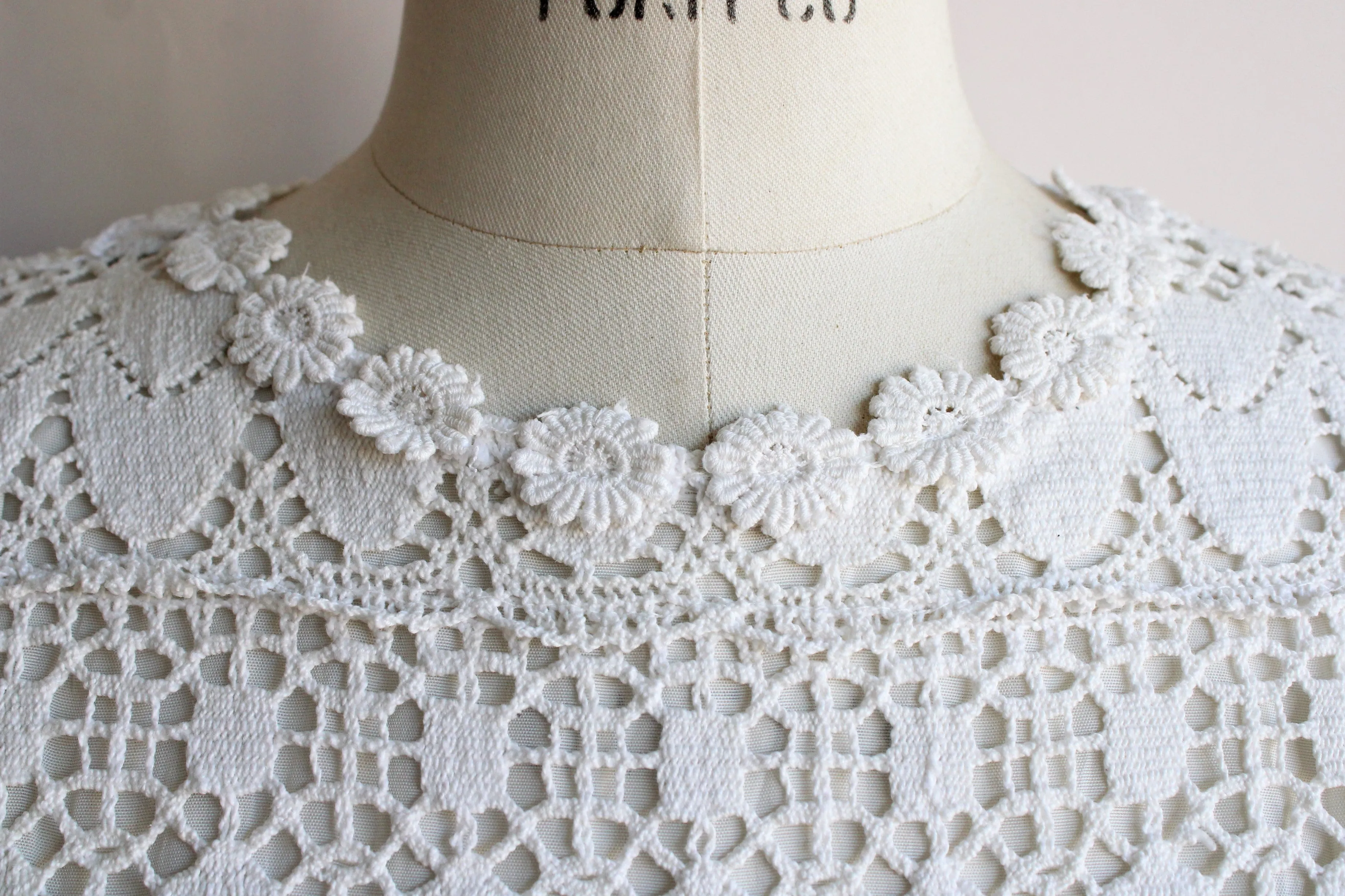 Vintage 1960s Crochet Dress in Winter White