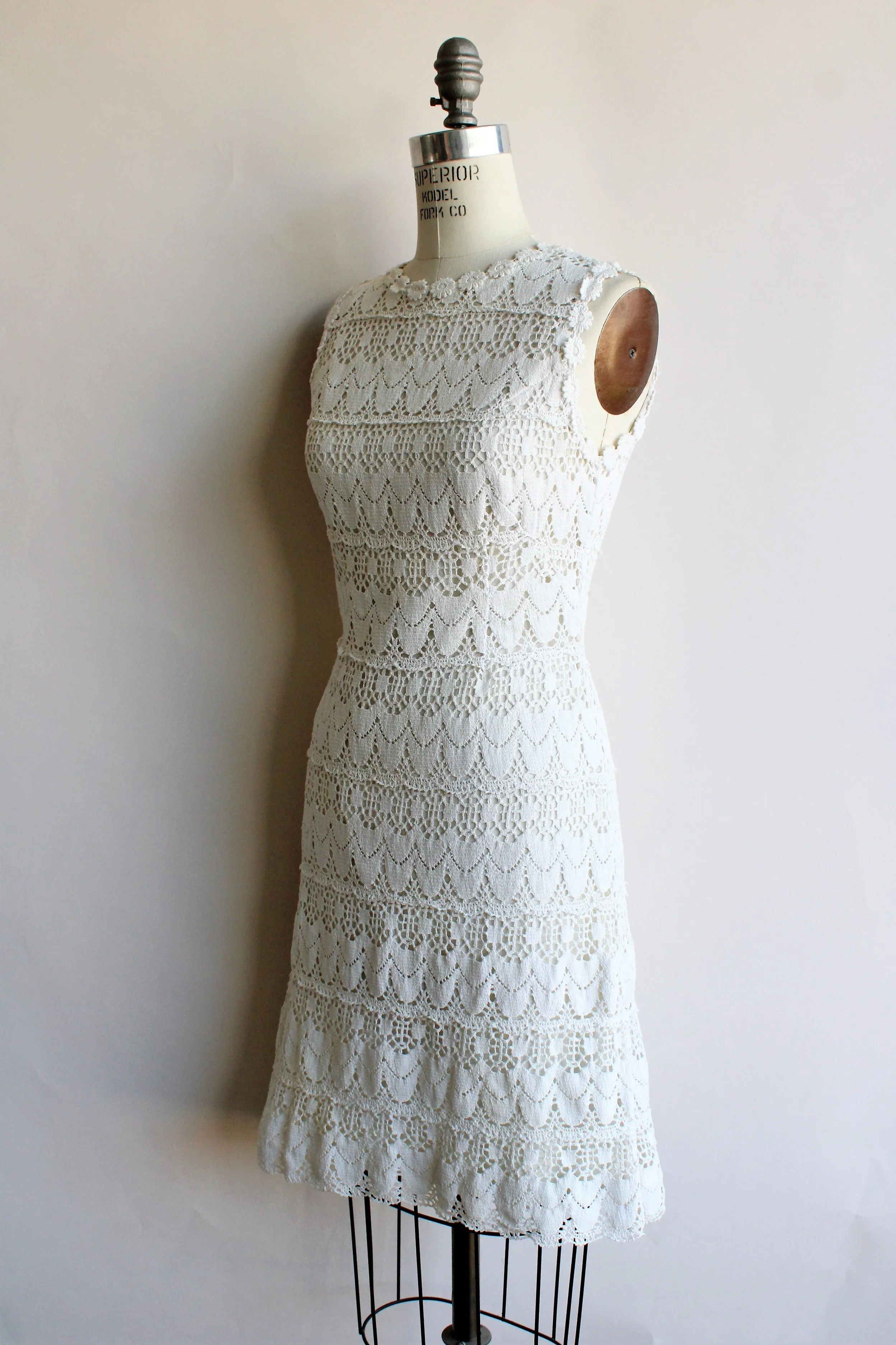 Vintage 1960s Crochet Dress in Winter White