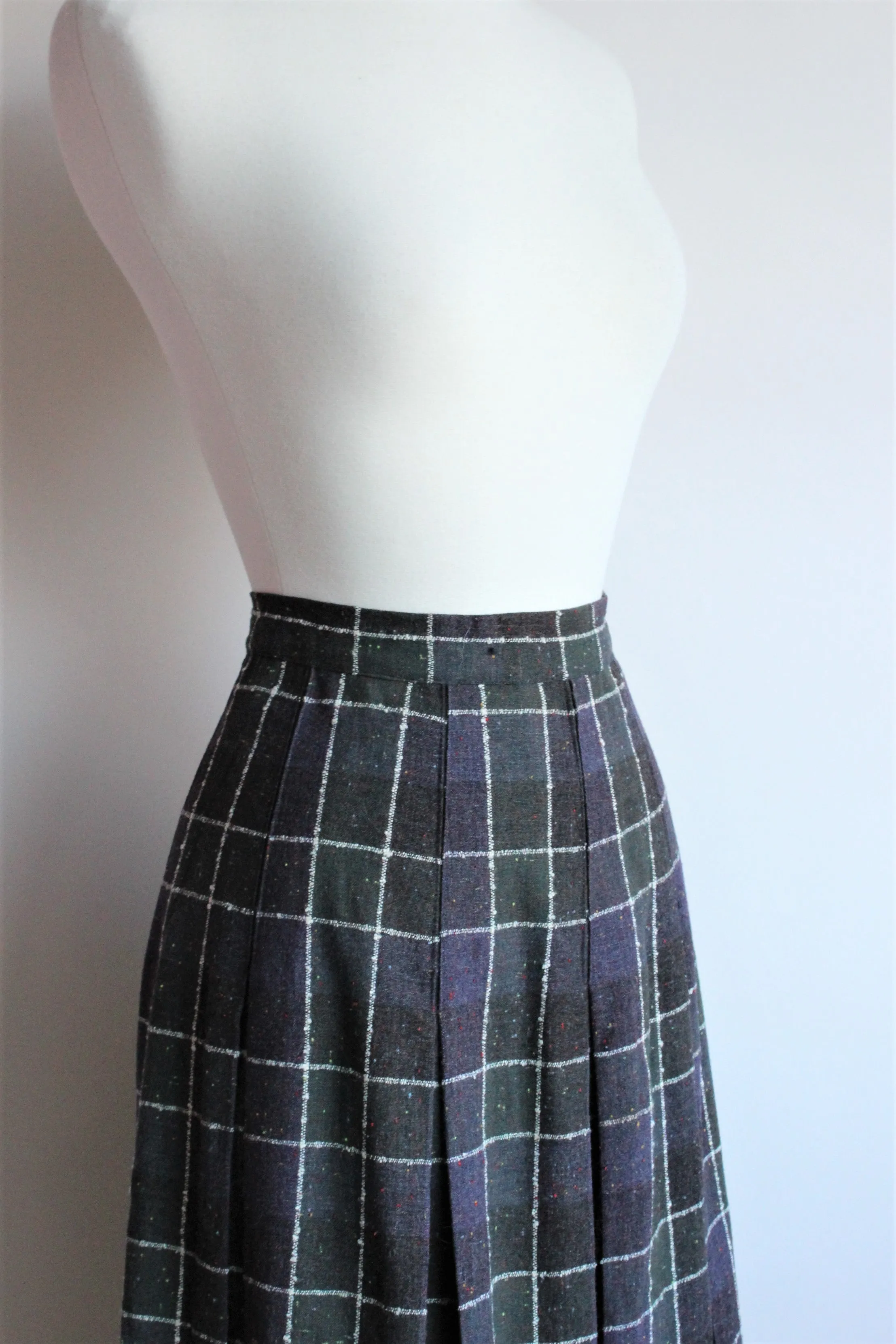 Vintage 1960s Plaid Wool Campus Casuals Pleated Skirt