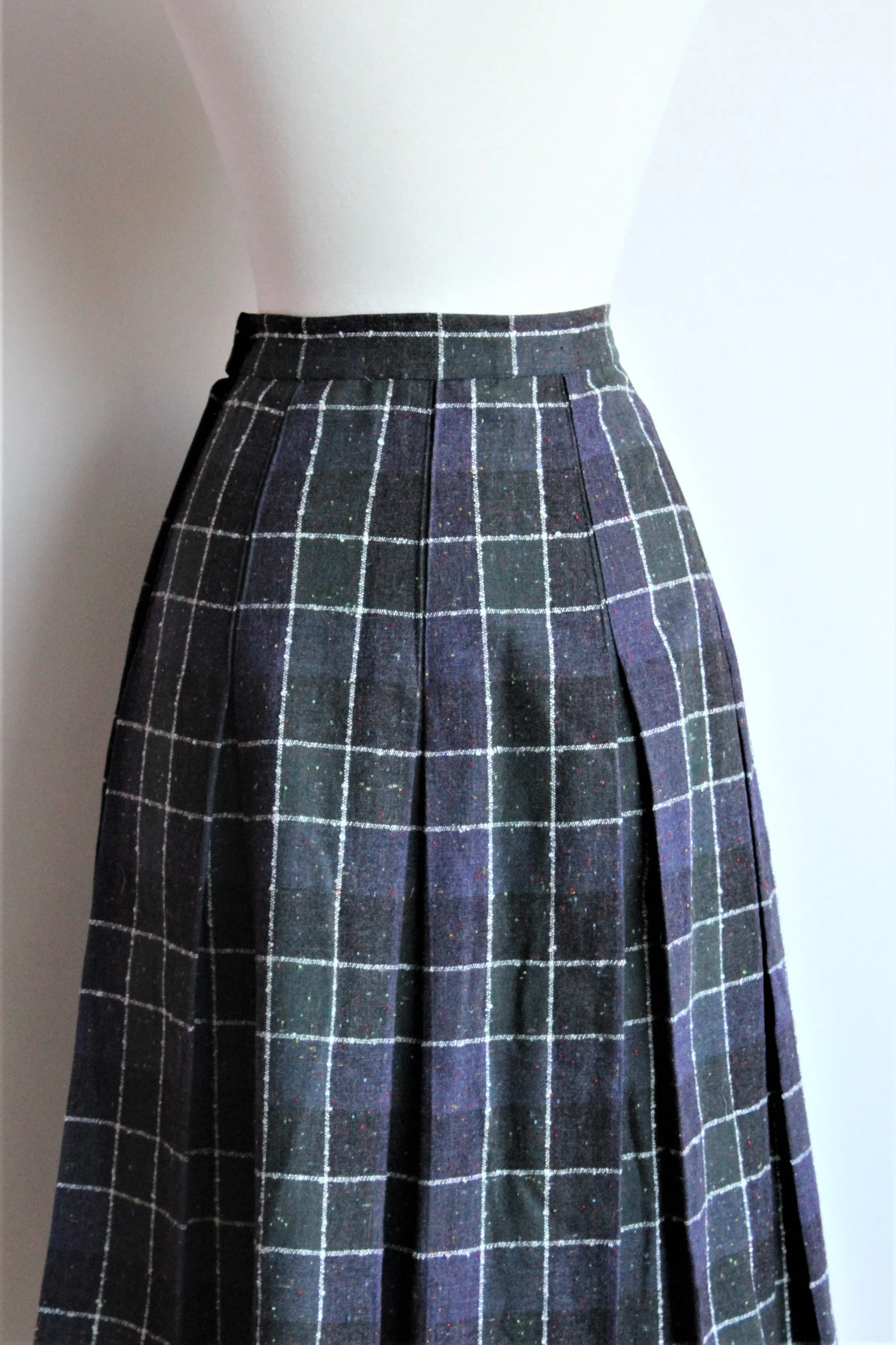 Vintage 1960s Plaid Wool Campus Casuals Pleated Skirt