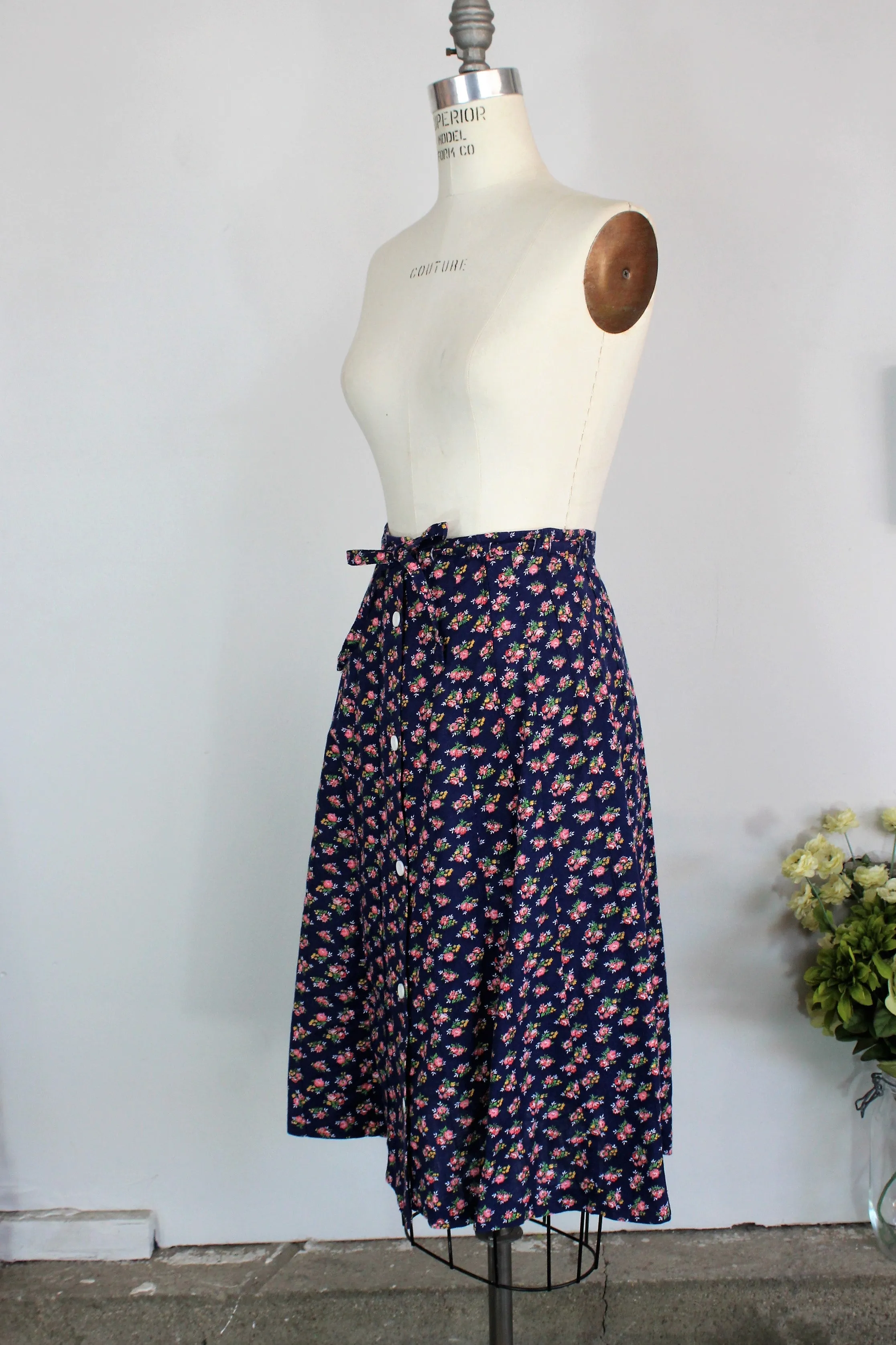 Vintage 1970s Blue Calico Skirt by Marsha Los Angeles