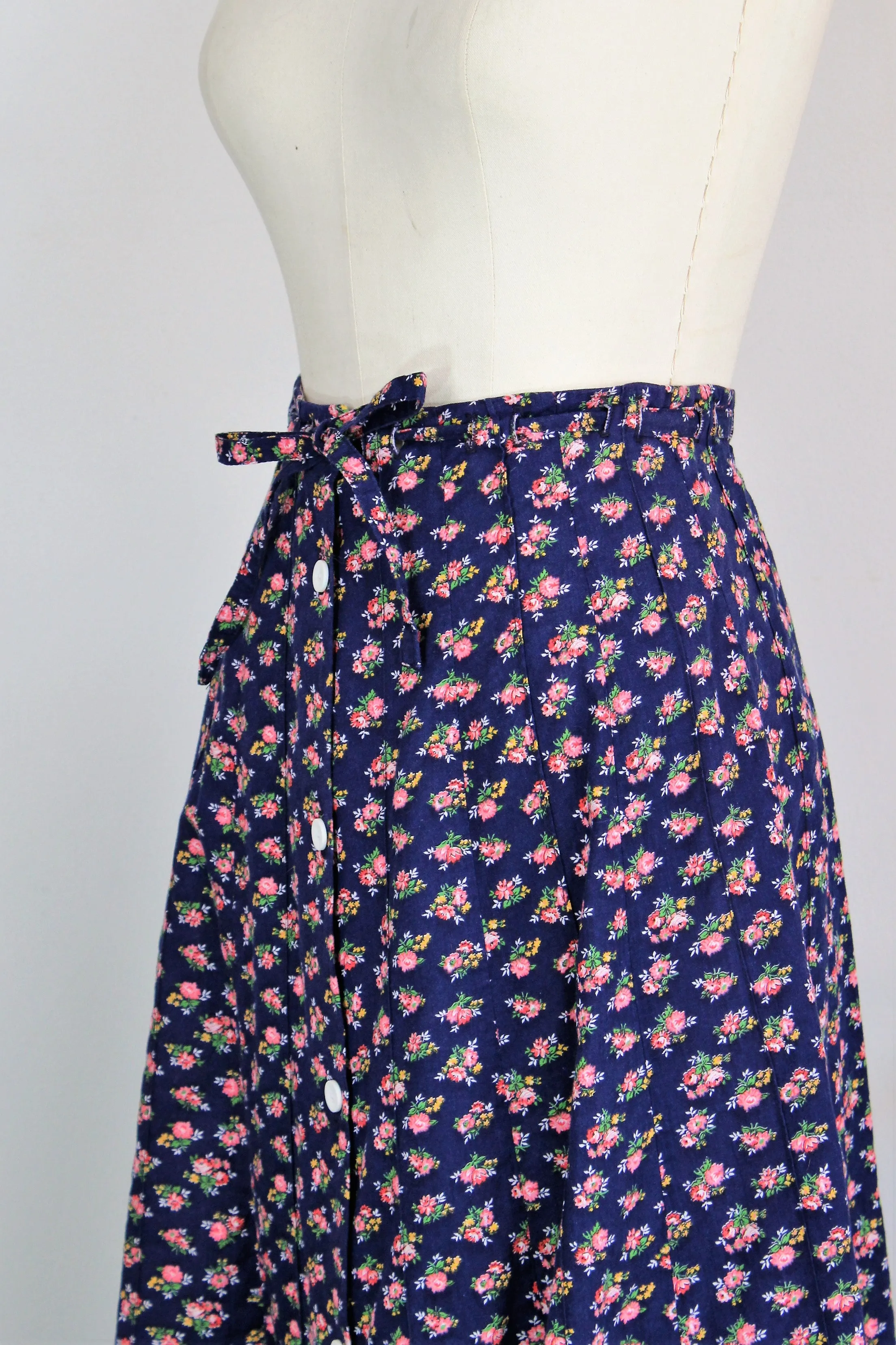 Vintage 1970s Blue Calico Skirt by Marsha Los Angeles