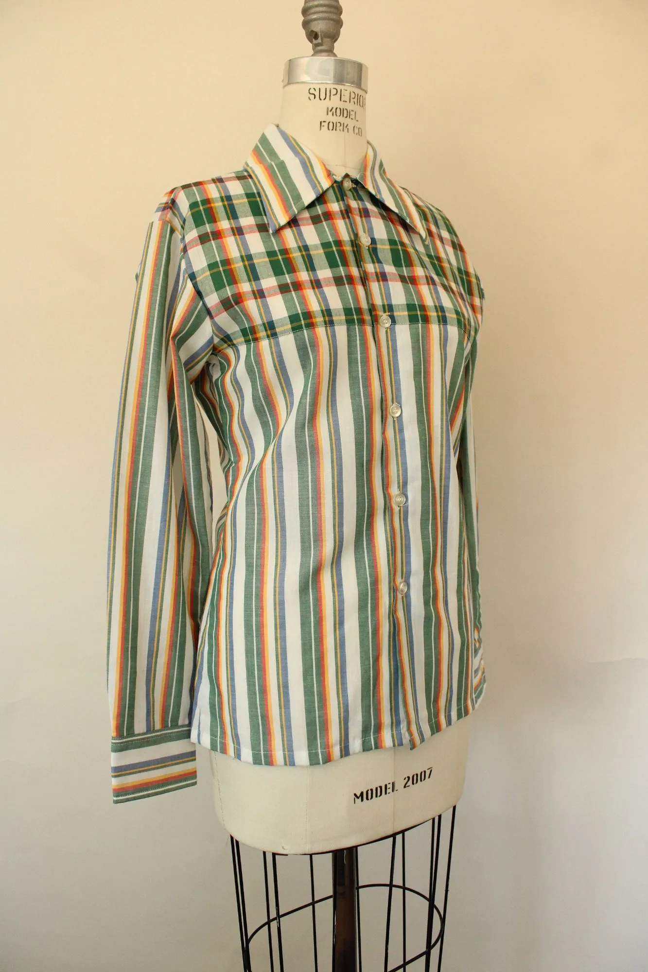 Vintage 1970s NWT Deadstock Montgomery Ward Plaid and Stripe Shirt