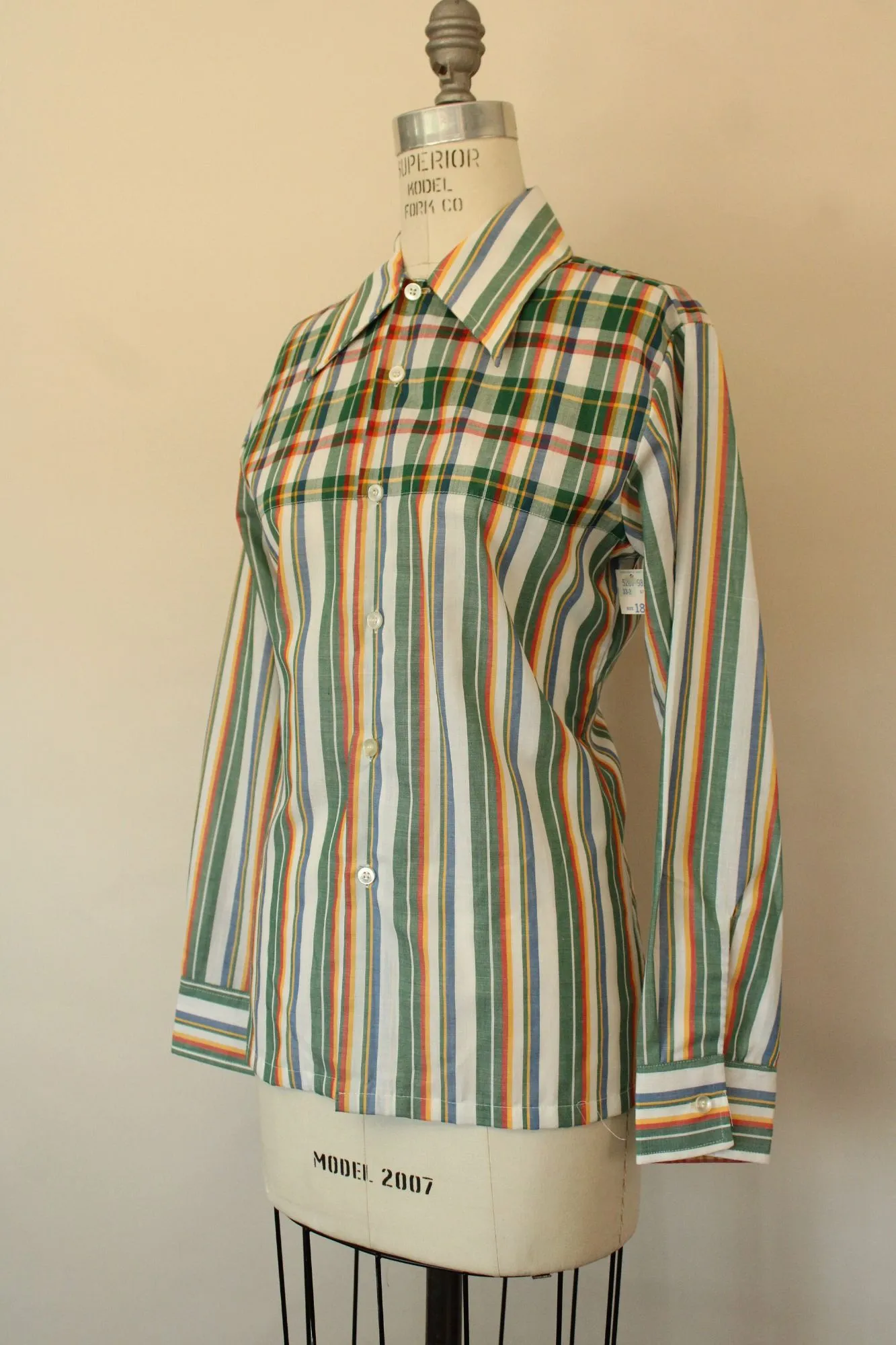 Vintage 1970s NWT Deadstock Montgomery Ward Plaid and Stripe Shirt