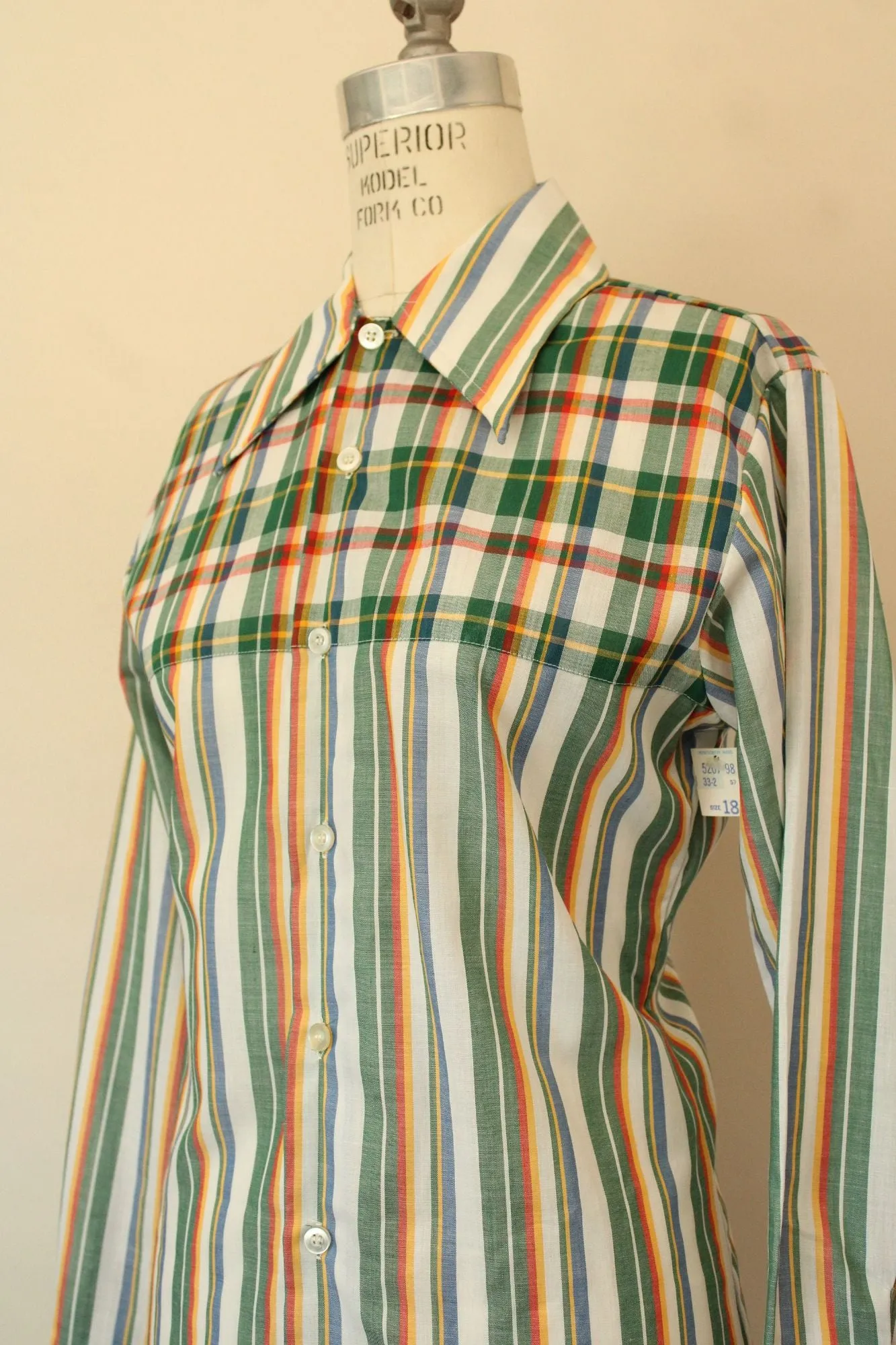 Vintage 1970s NWT Deadstock Montgomery Ward Plaid and Stripe Shirt
