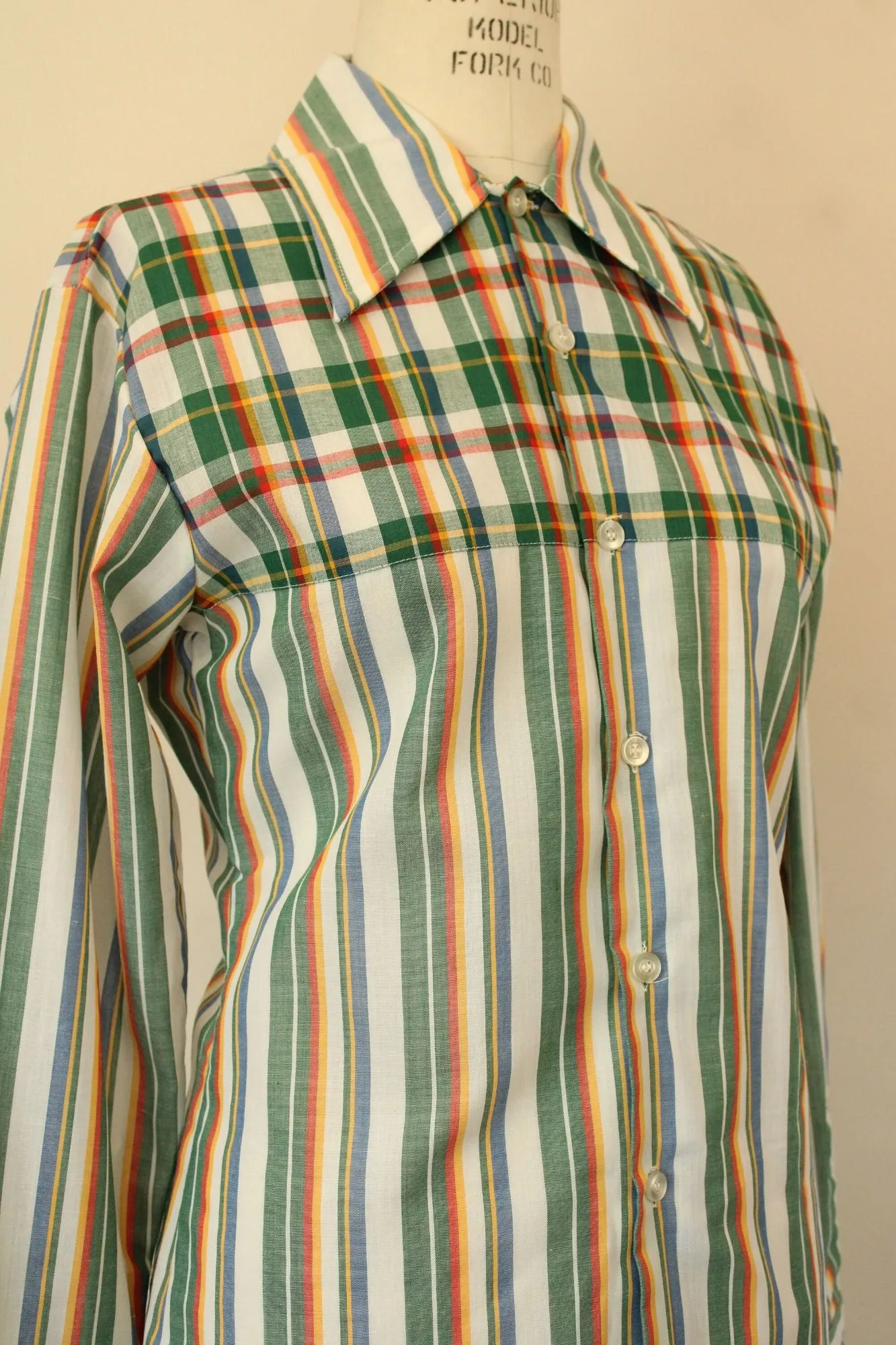 Vintage 1970s NWT Deadstock Montgomery Ward Plaid and Stripe Shirt
