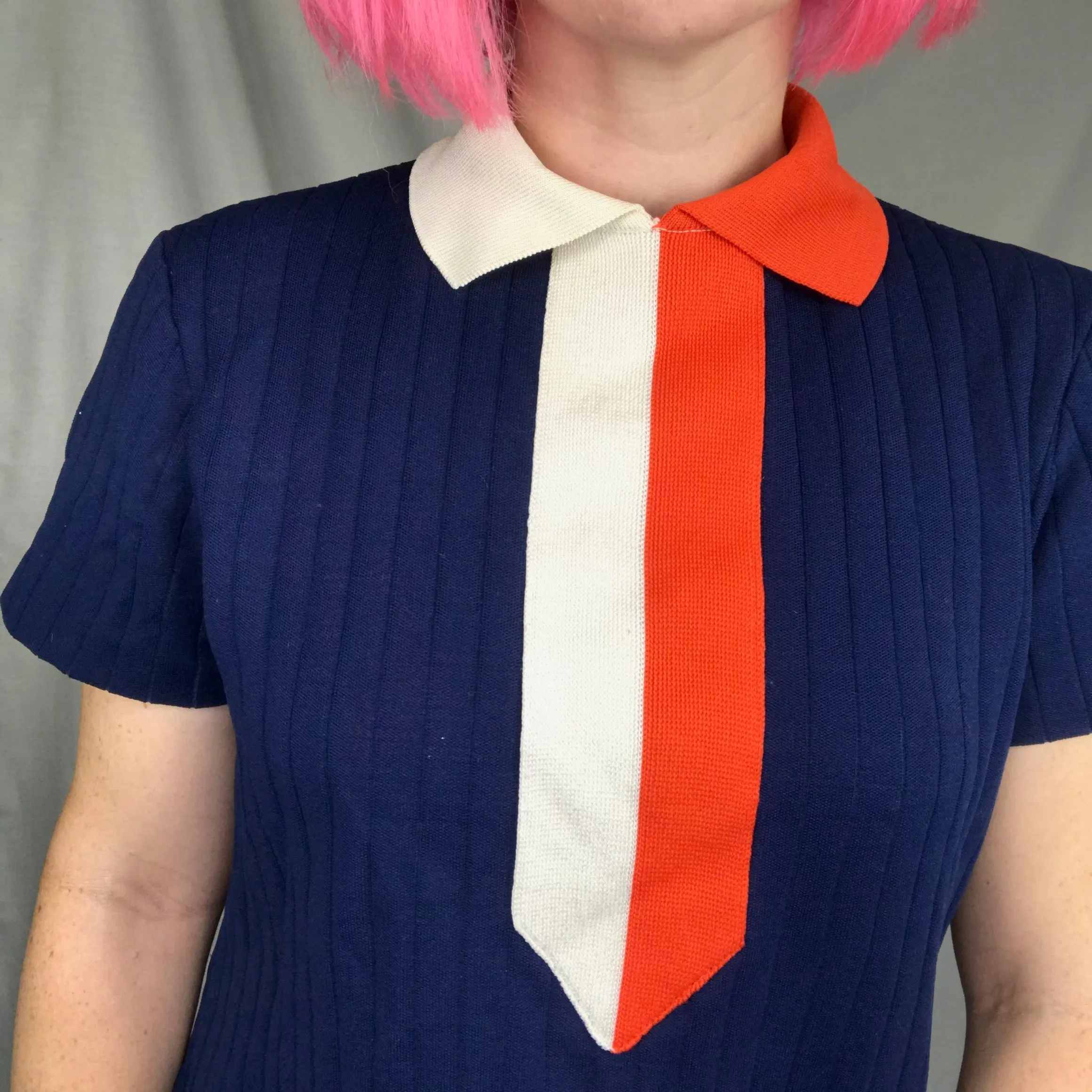 Vintage 60s Navy GoGo MOD Space Age Scooter Groovy Twiggy Top or Mini dress | M