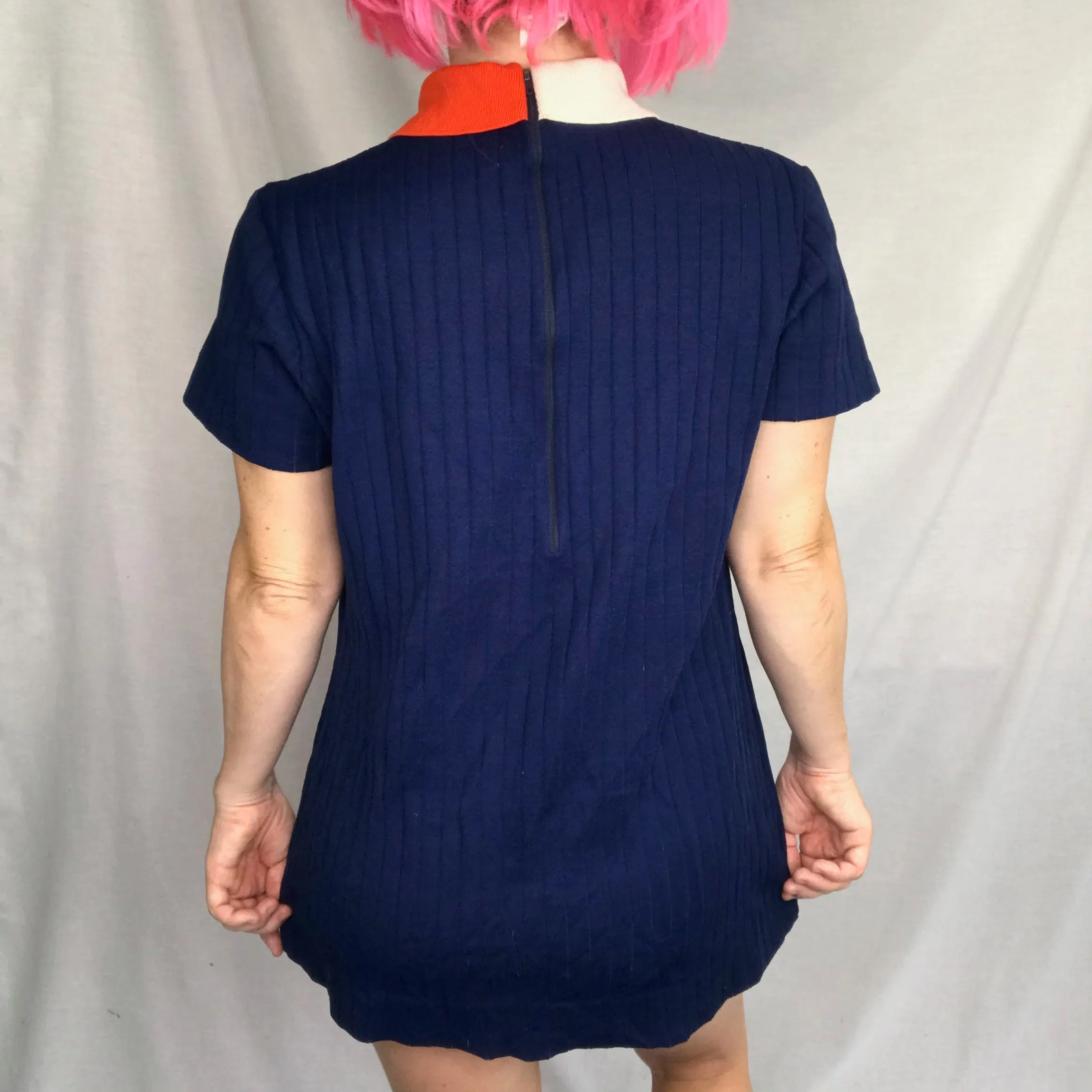 Vintage 60s Navy GoGo MOD Space Age Scooter Groovy Twiggy Top or Mini dress | M