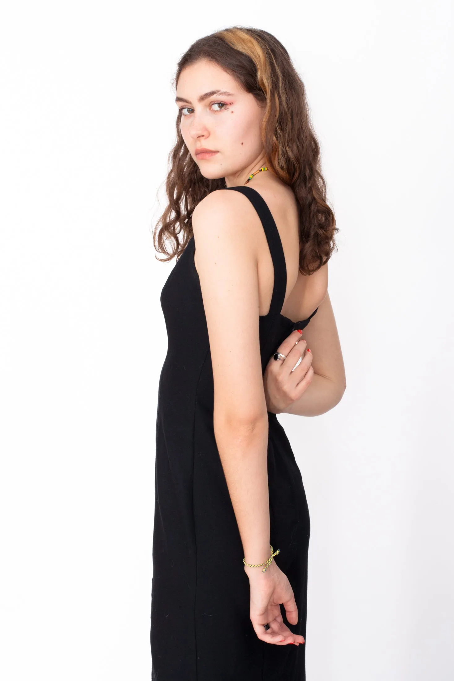 Vintage 90s Front Slit Black Dress