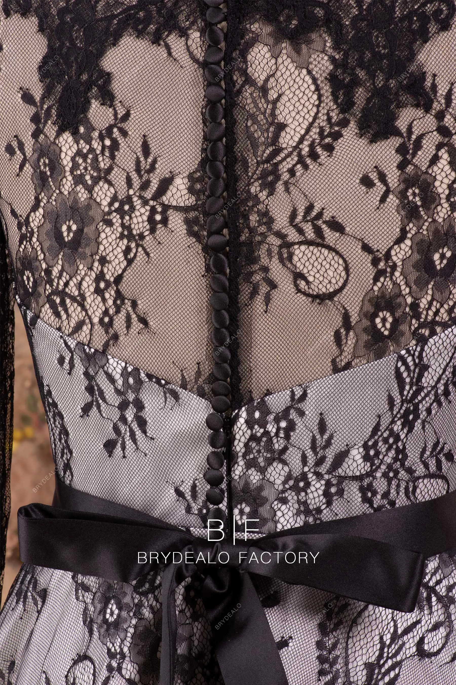 Vintage Black Lace Long Sash A-line Short Casual Bridal Dress