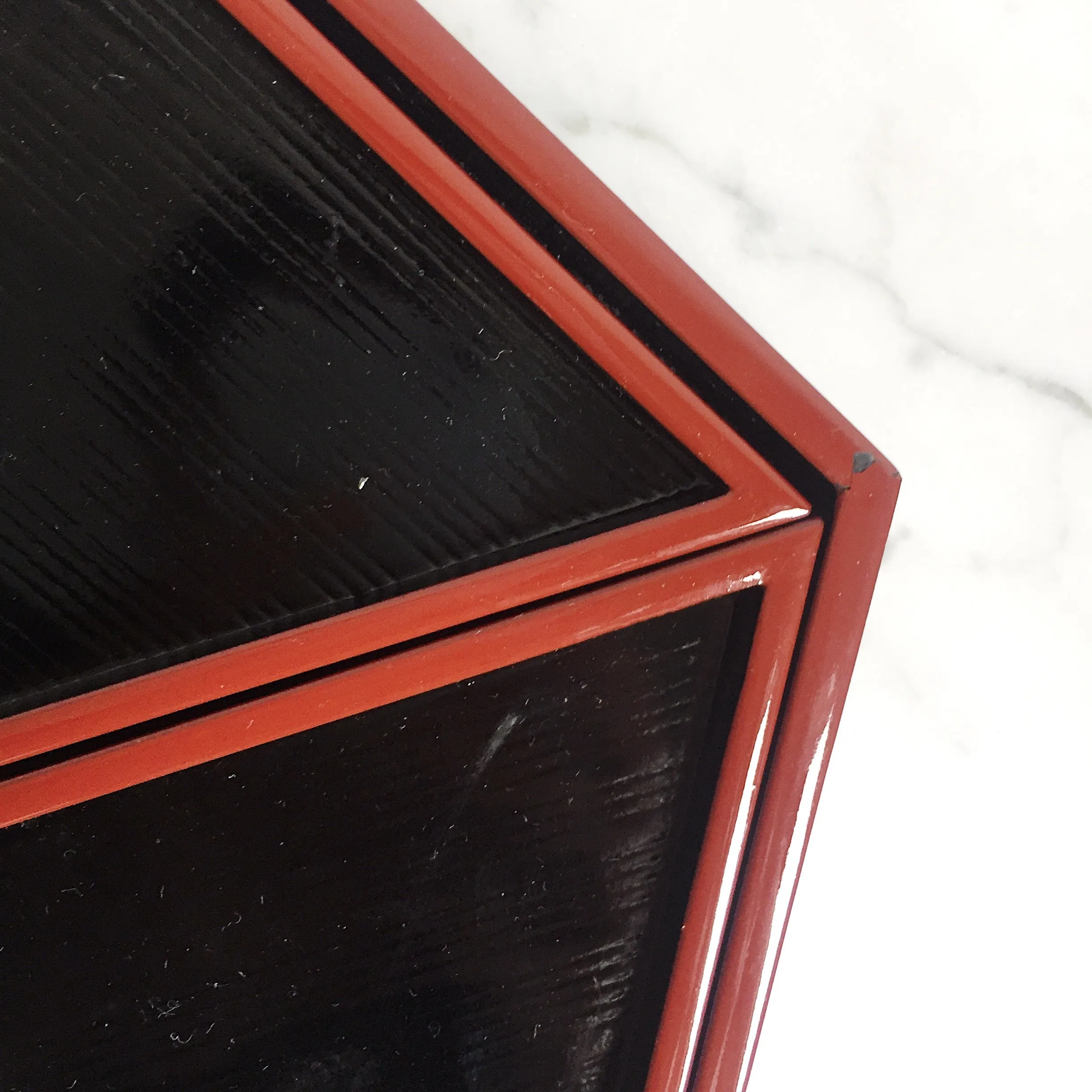 Vintage Black Lacquer Hexagonal Nested Tray