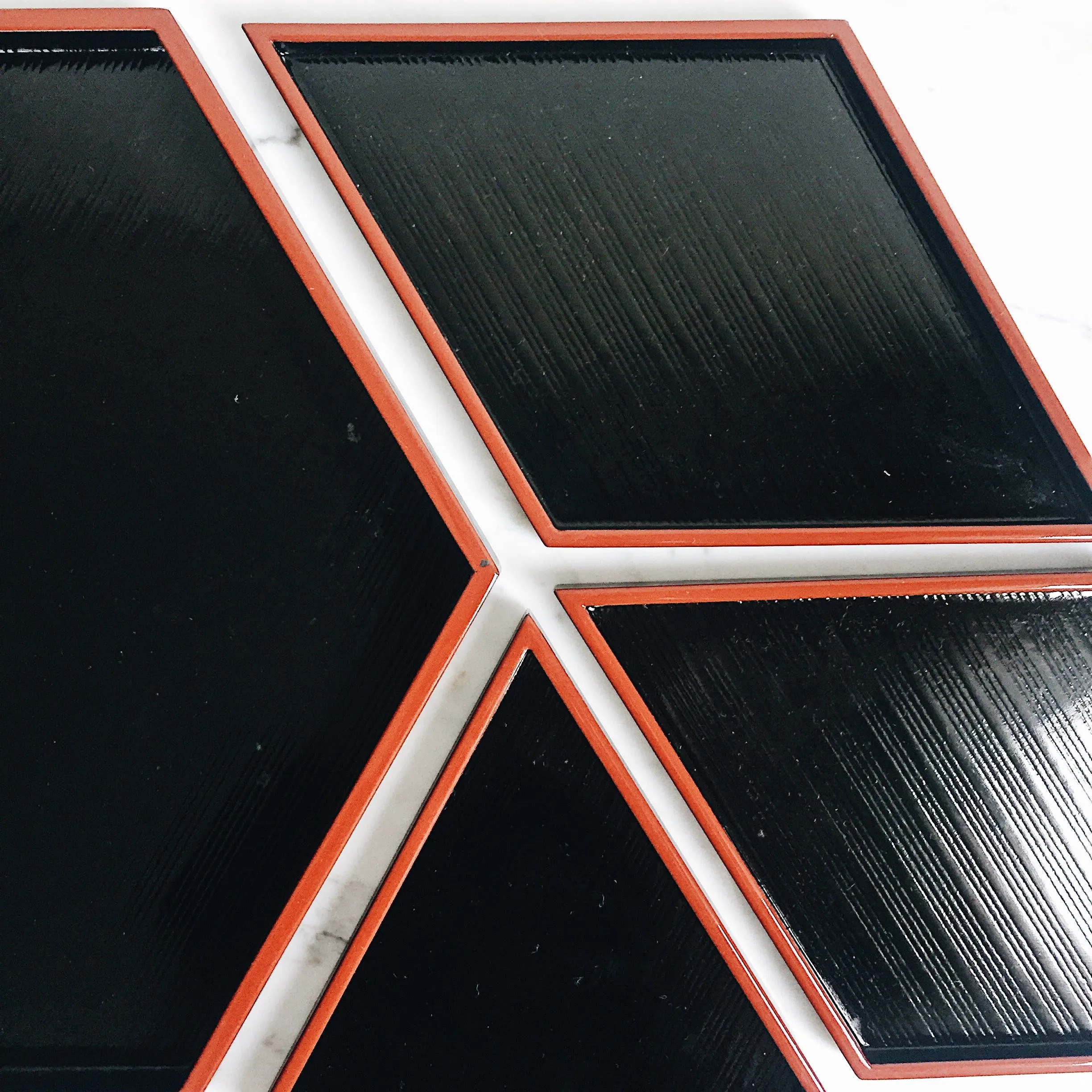 Vintage Black Lacquer Hexagonal Nested Tray