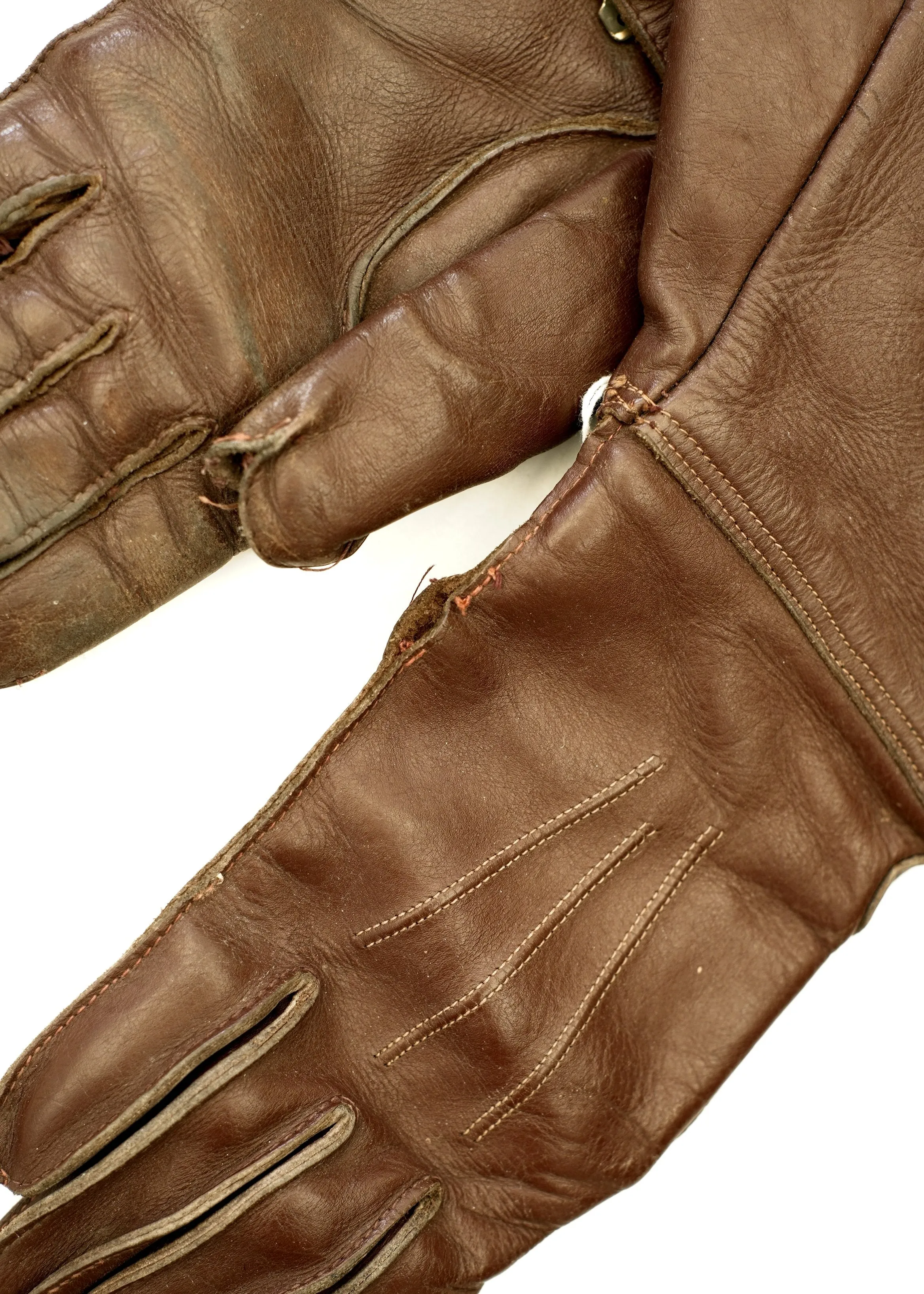 Vintage Brown Leather Motorcycle Gauntlet Gloves