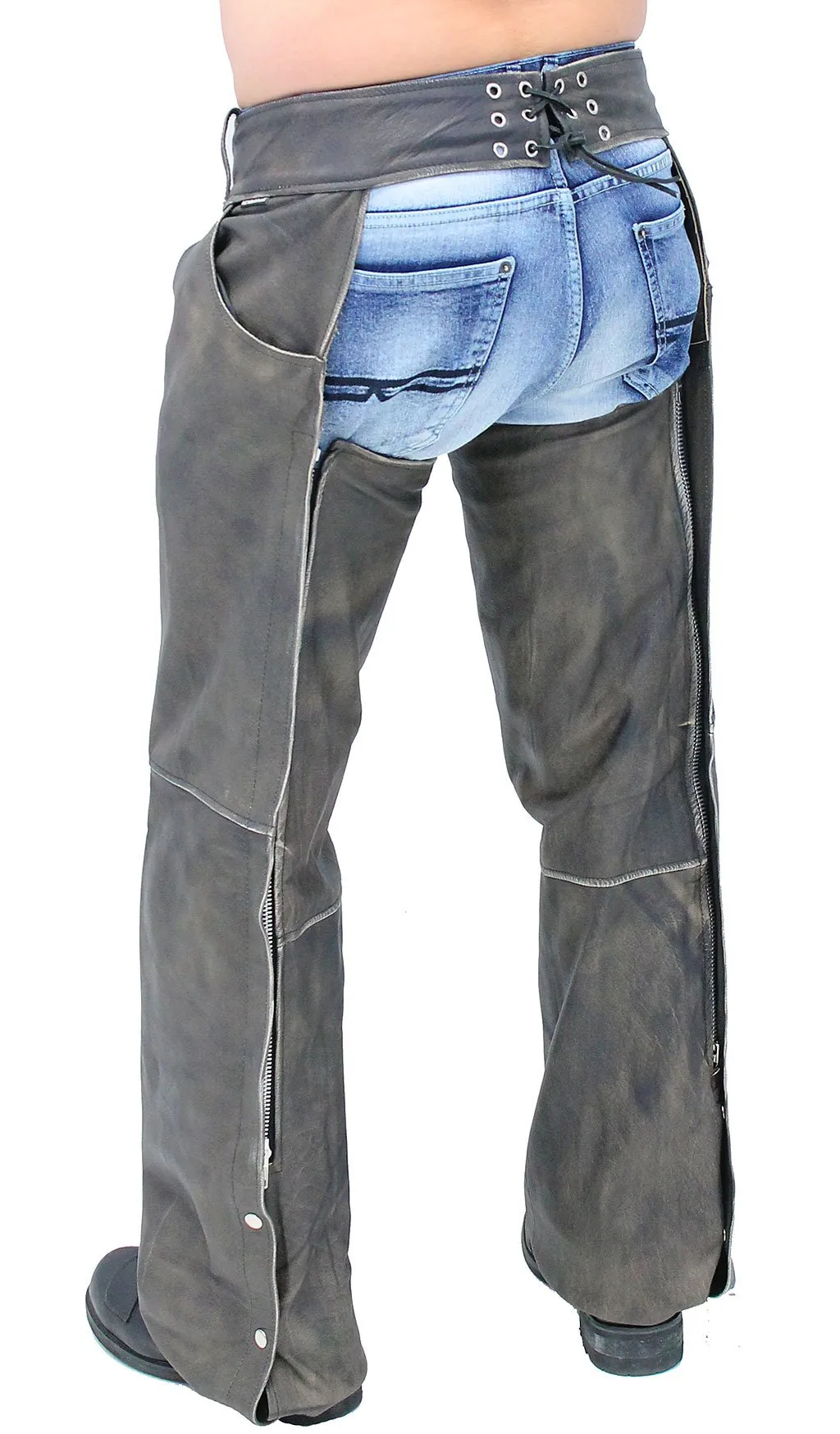 Vintage Brown Leather Pocket Chaps #CA7222PN ()