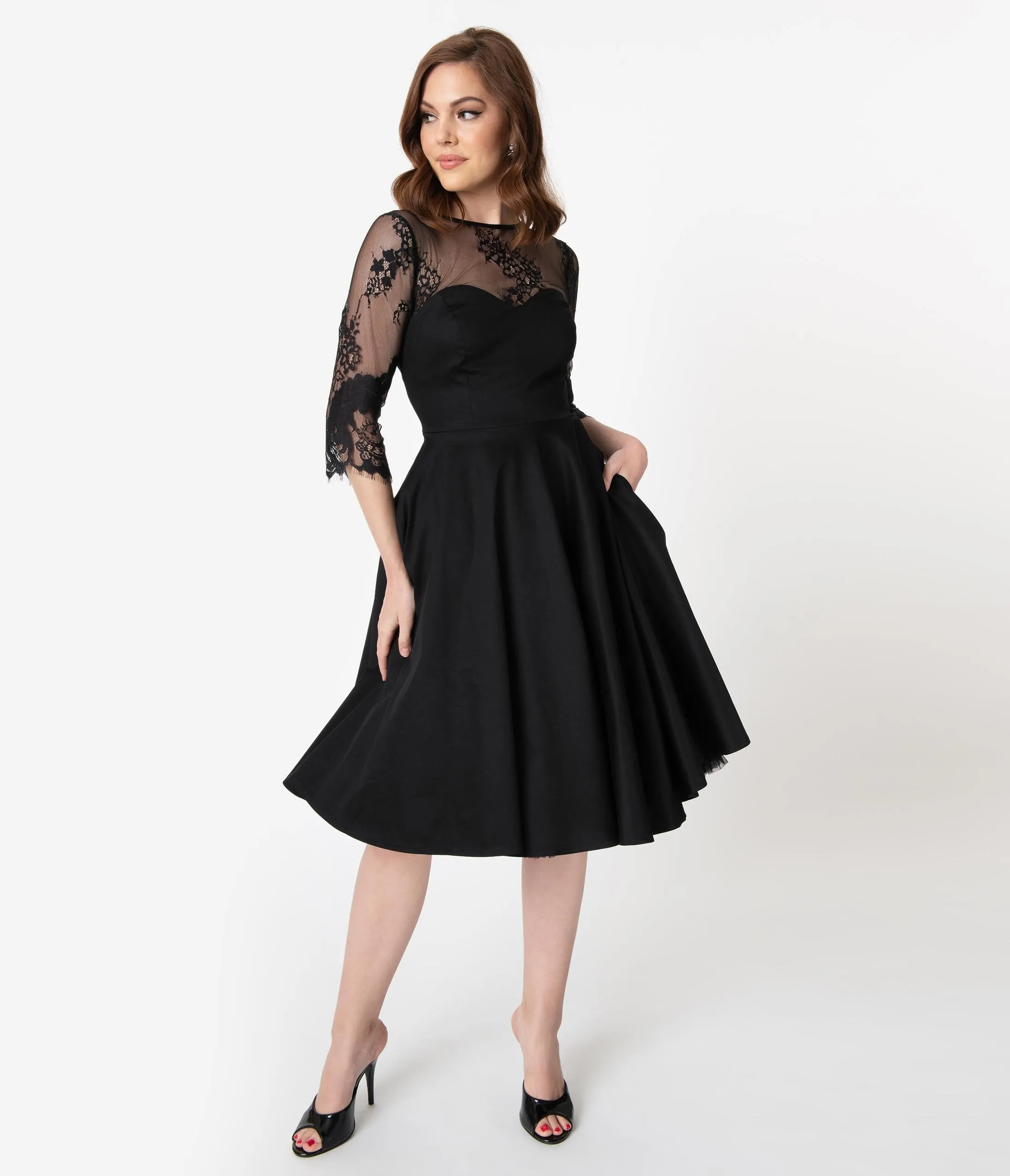 Vintage Diva 1950s Black Cotton & Lace Julia Swing Dress