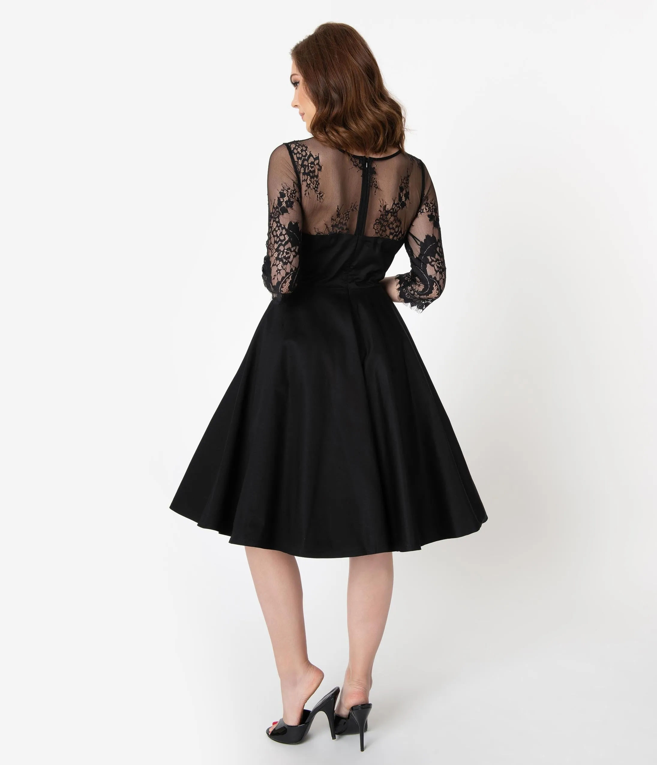 Vintage Diva 1950s Black Cotton & Lace Julia Swing Dress