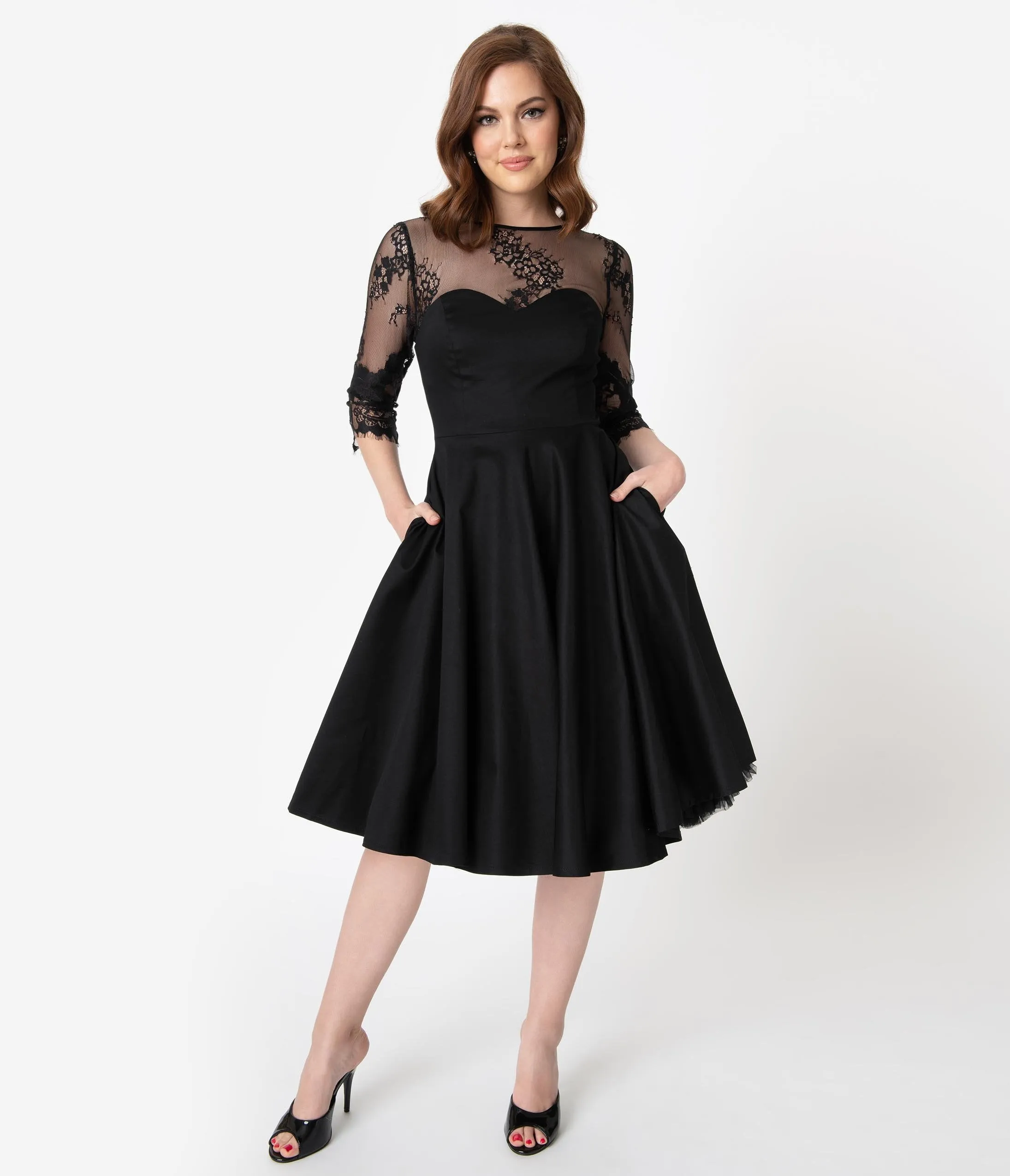 Vintage Diva 1950s Black Cotton & Lace Julia Swing Dress