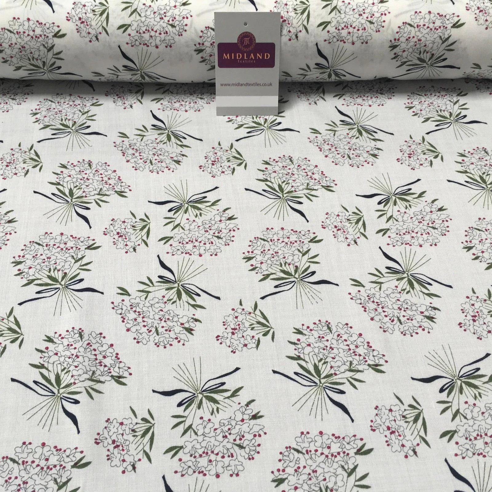 Vintage Floral Flower Bouquet printed Viscose Dress Fabric 58" wide MA885