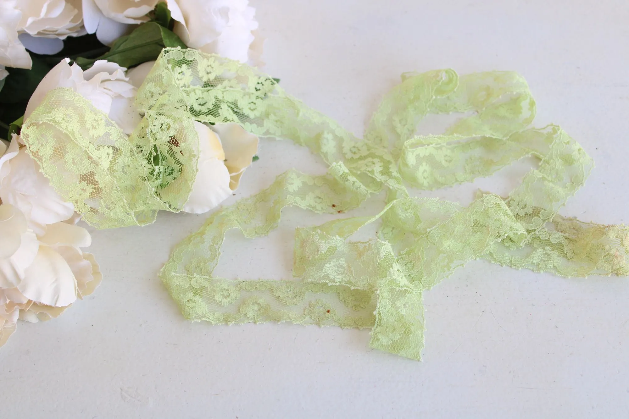 Vintage Green Lace Trim, 2 Yards, 1.25" wide