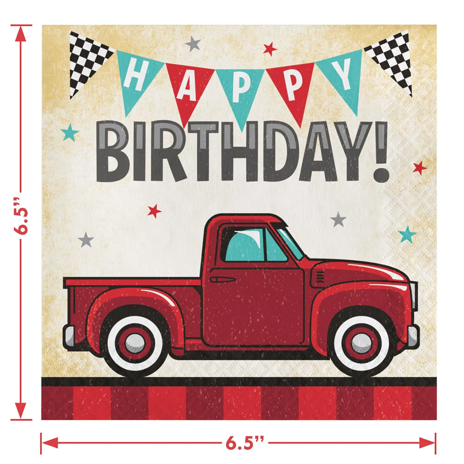 Vintage Red Truck Party - Classic Red Pickup & Old Pump Station Paper Dinner Plates, Birthday Luncheon Napkins, and Forks (Serves 16)