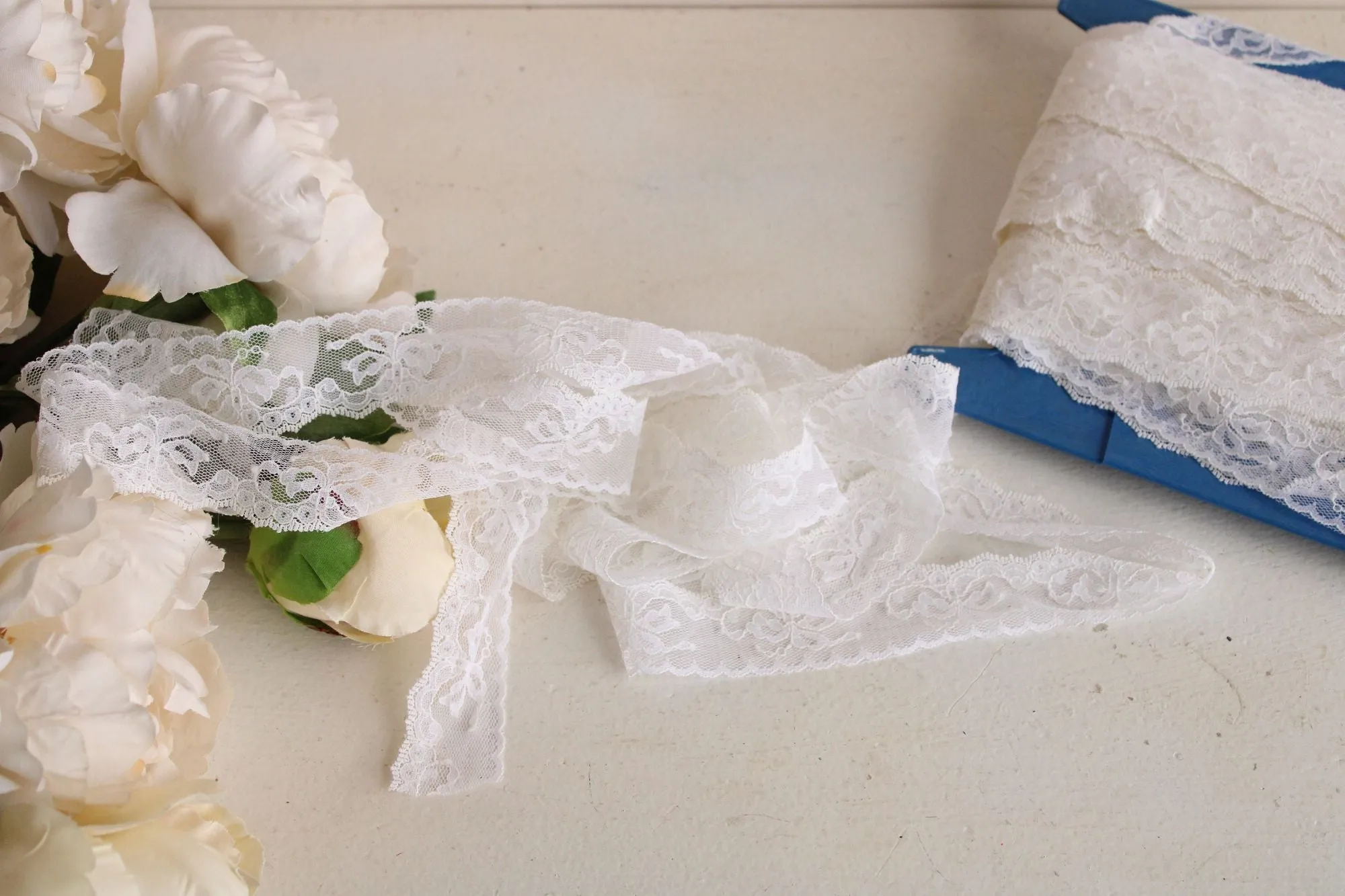 Vintage White Lace Trim, 3 Yards, 1.25" wide, Nylon, Sewing Supply