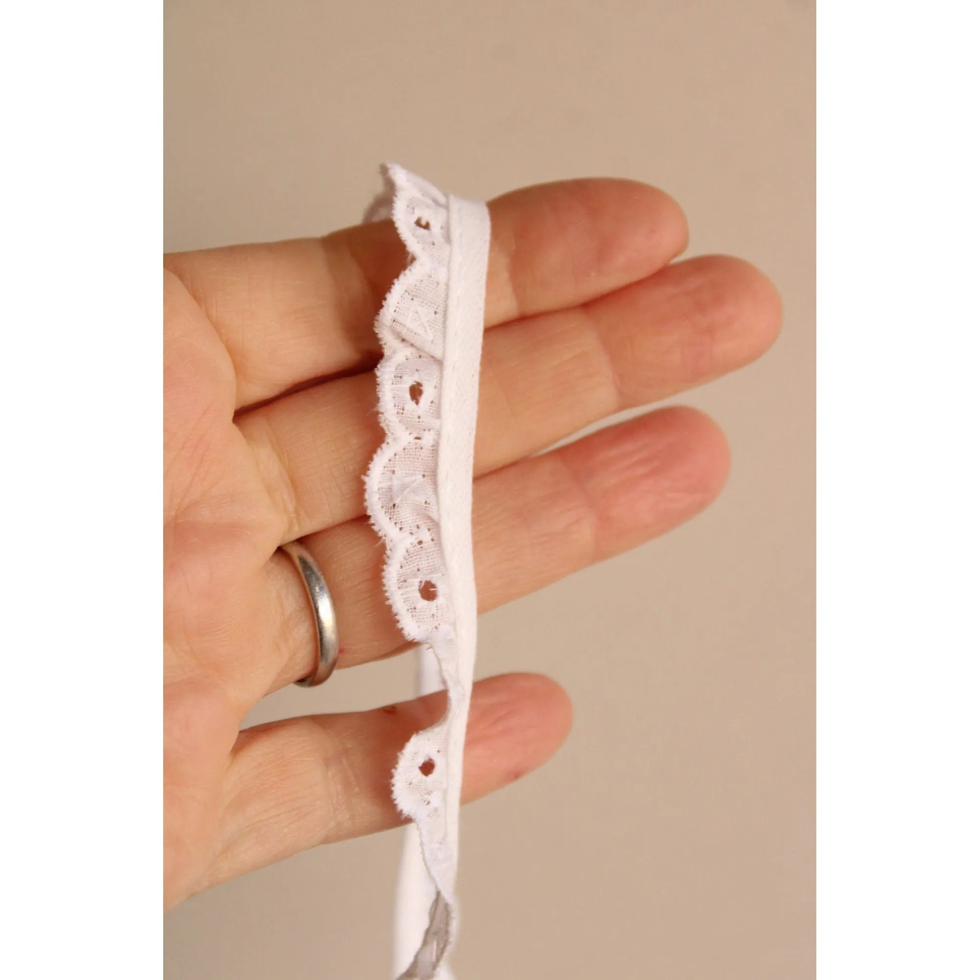 Vintage White Trim, Eyelet Ruffled Lace, 2 Yards  .5" wide