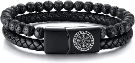 VNOX Viking Bracelet for Men - Genuine Leather Braided Viking Bracelets Vintage Thor's Hammer Wrap Cuff Wirstband Bracelets,Viking Jewelry for Men