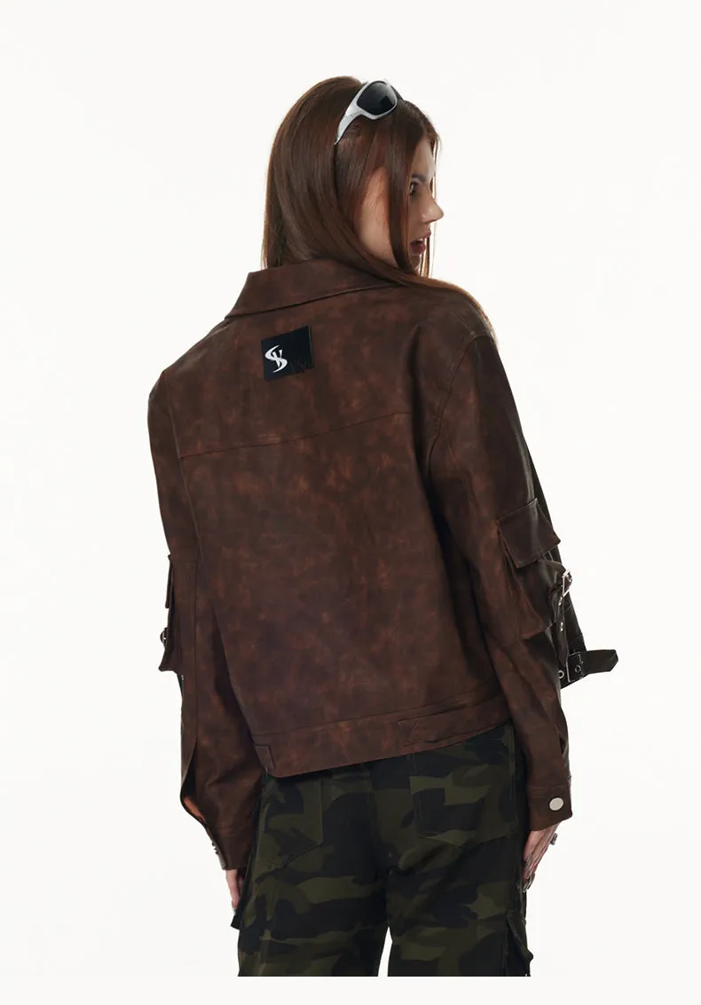Vone sheeE -Women's lapel work leather jacket short section pu small leather jacket women