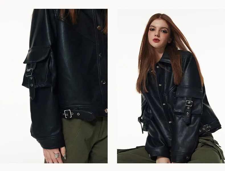 Vone sheeE -Women's lapel work leather jacket short section pu small leather jacket women