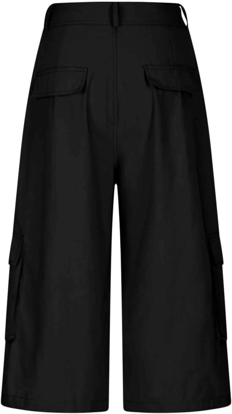 Wide Leg Capri Pants for Women Vintage High Waisted Cargo Capris with Pockets Casual Chino Baggy Cropped Hiking Pants