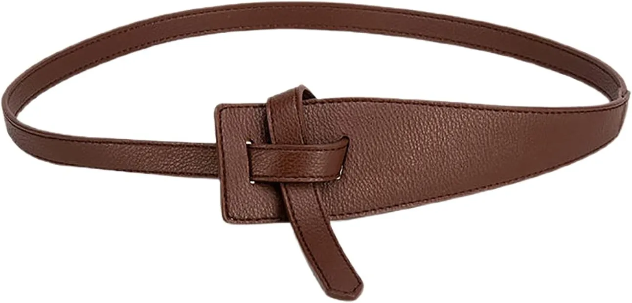 Women Fashion Knot Belt for Dress Jeans Leather Tie Waist Belt No Buckle Cinch Belt Women Leather Belts Vintage Irregular Waist Belt for Dresses Tie Knot Waistband Belt brown