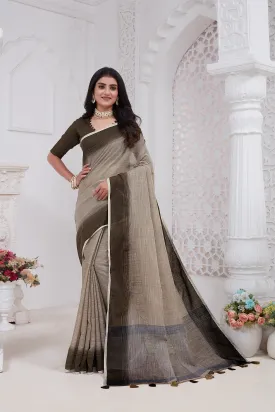 Women Party Wear Linen Saree With Un Stitched Blouse