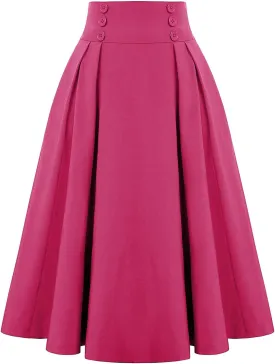 Women Vintage Skirt High Waist Pleated Skirt Midi A-Line Skirts 2025 Fashion Flared Long Skirts Daily Wear