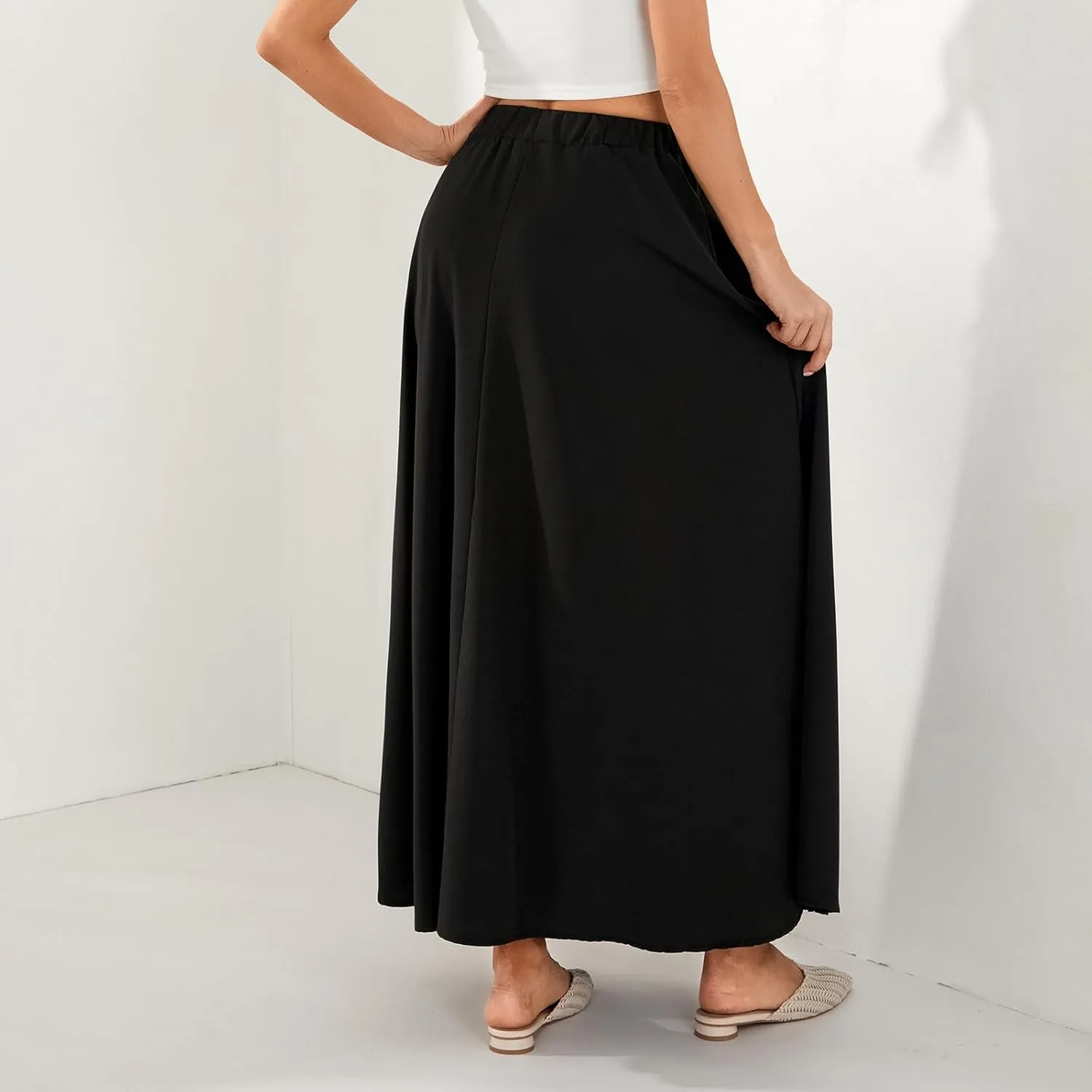 Women Y2K Bohemian Long Skirt Floral Elastic High Waist Pleated Flowy Maxi Skirt Summer Casual A Line Skirt