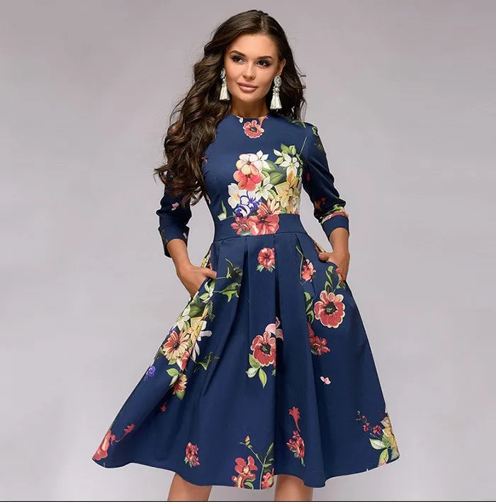 Women's A- Line Vintage Floral Dress