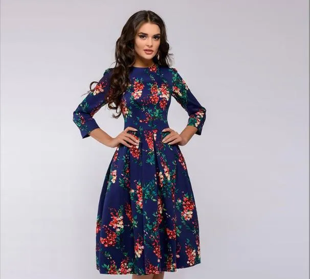 Women's A- Line Vintage Floral Dress