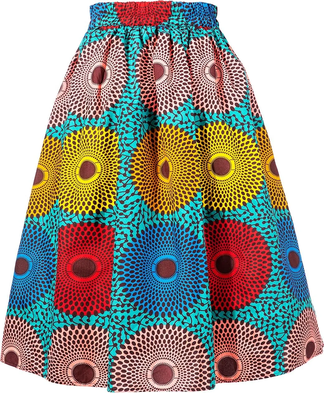 Women's Afriacn High Waist Vintage Skirt Ankara Pleated Midi Skirt with Pockets