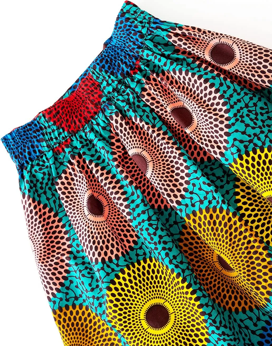 Women's Afriacn High Waist Vintage Skirt Ankara Pleated Midi Skirt with Pockets