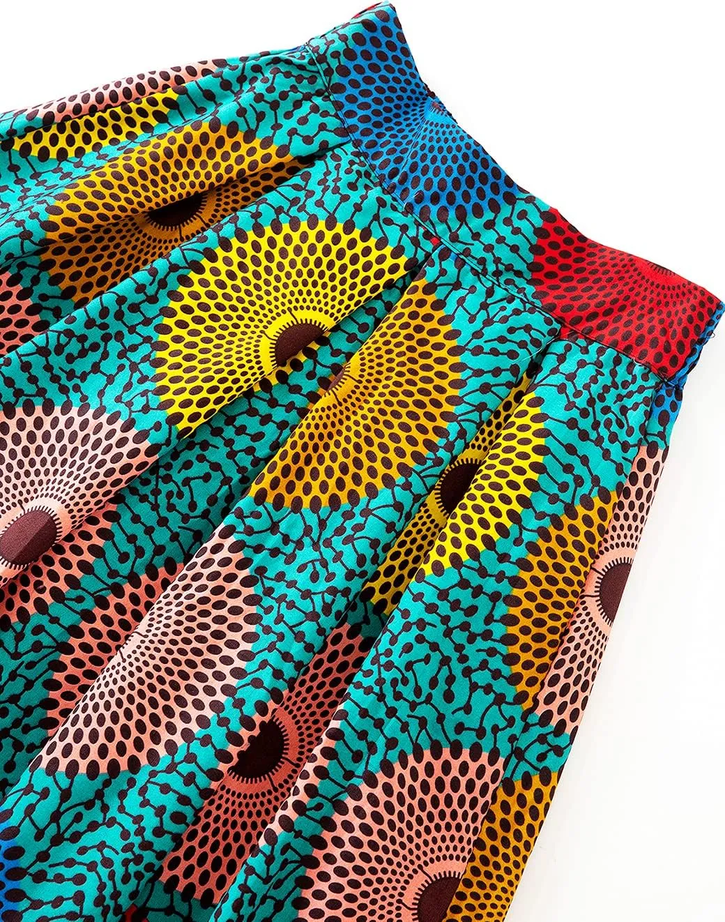 Women's Afriacn High Waist Vintage Skirt Ankara Pleated Midi Skirt with Pockets