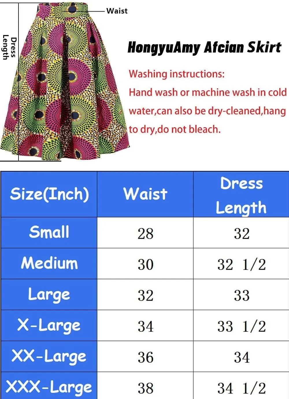 Women's Afriacn High Waist Vintage Skirt Ankara Pleated Midi Skirt with Pockets