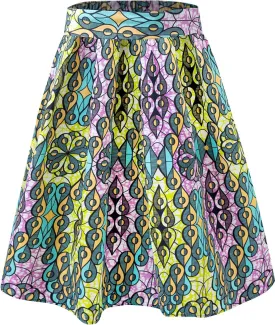 Women's Afriacn High Waist Vintage Skirt Ankara Pleated Midi Skirt with Pockets