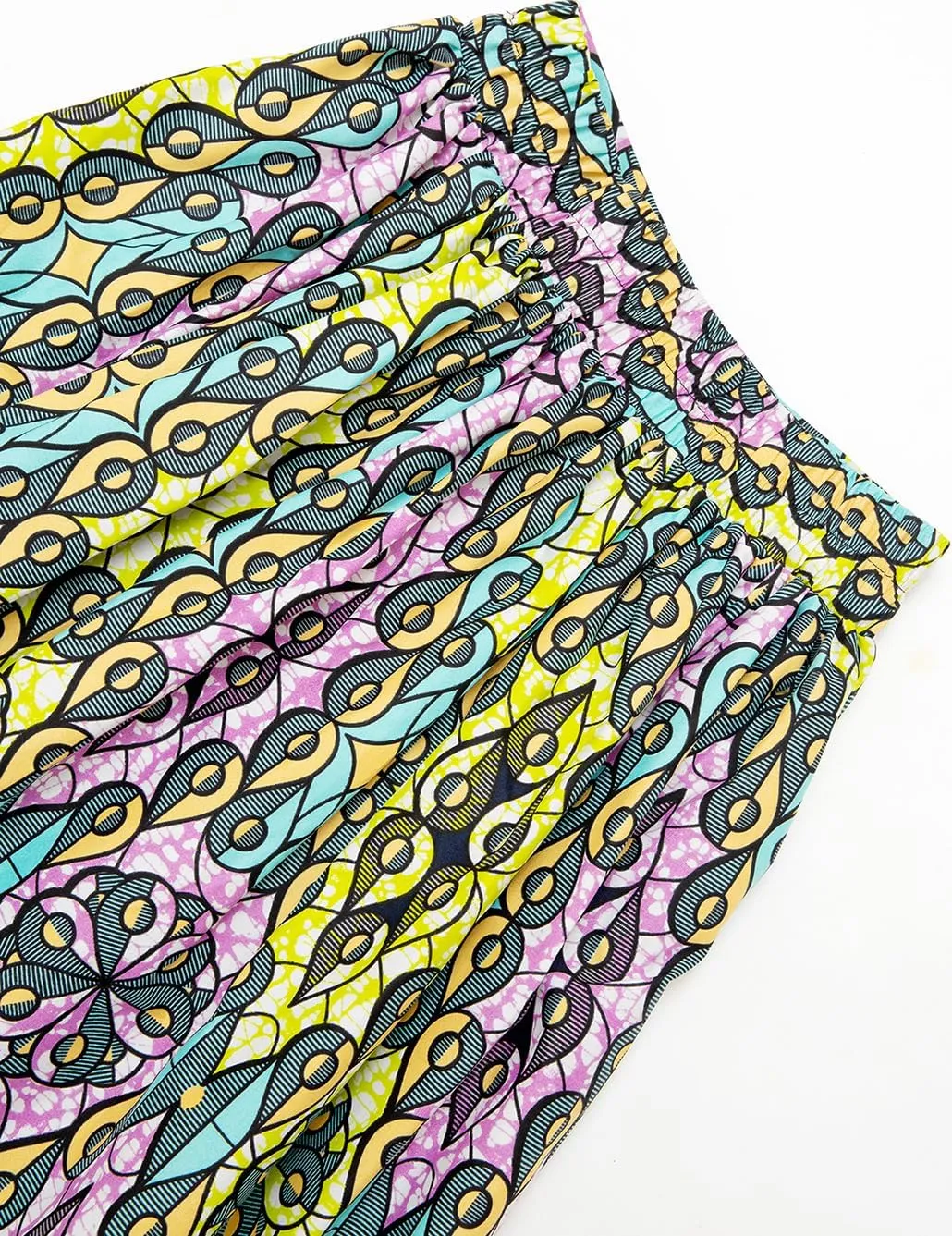 Women's Afriacn High Waist Vintage Skirt Ankara Pleated Midi Skirt with Pockets