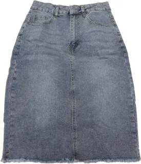 Women's Denim Skirt High Waist Raw Hem Pockets Stretch Bodycon Pencil Skirt Knee Length Jean Skirts