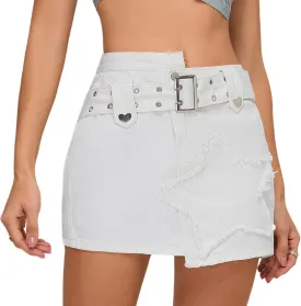 Women's Denim Skirt Vintage Star Patchwork Party Club Jean Skirt Casual Y2k Mini Skirt Skorts Skirts for Women