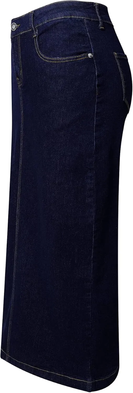 Women's Maxi Pencil Jean Skirt- High Waisted A-Line Long Denim Skirts for Ladies- Blue Jean Skirt