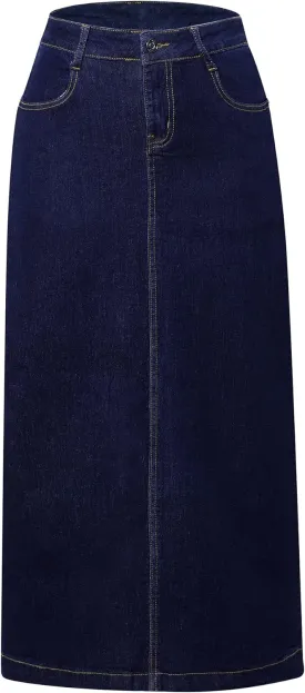 Women's Maxi Pencil Jean Skirt- High Waisted A-Line Long Denim Skirts for Ladies- Blue Jean Skirt