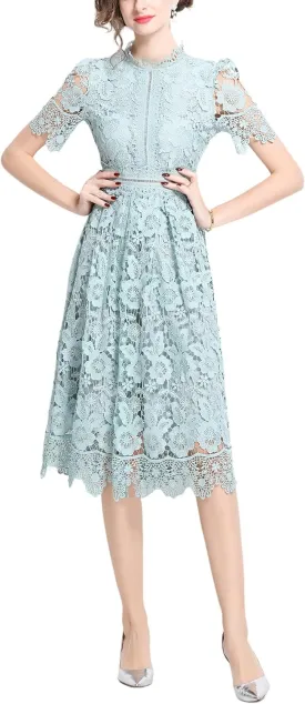 Women's Short Dress Vintage Lace Elegant Floral Summer Casual Midi Dresses
